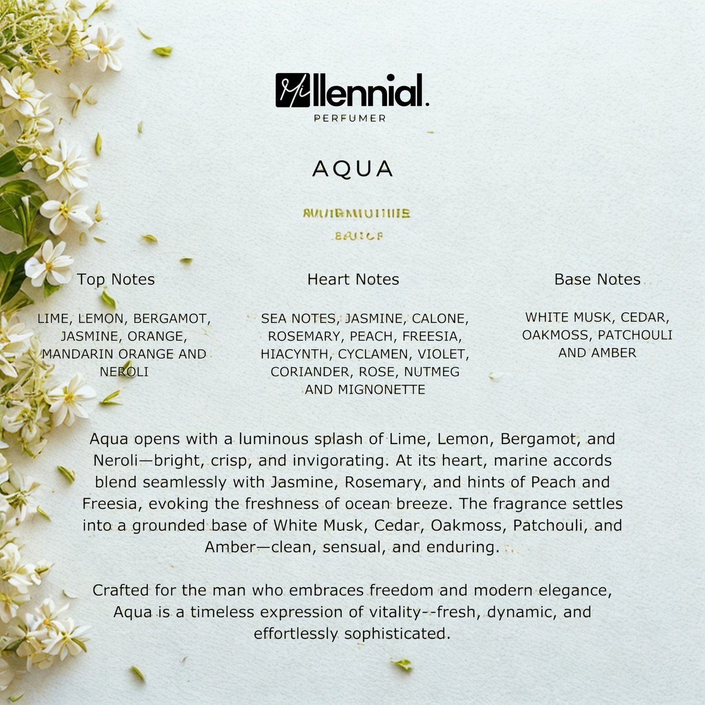 Millennial Perfumer™ – Aqua | Accquaa di Gio by Giorgioo Arrmani Pour Homme(Profile Matches) | Fresh, Citrusy & Aquatic Fragrance with Sea Notes, Citrus & White Musk