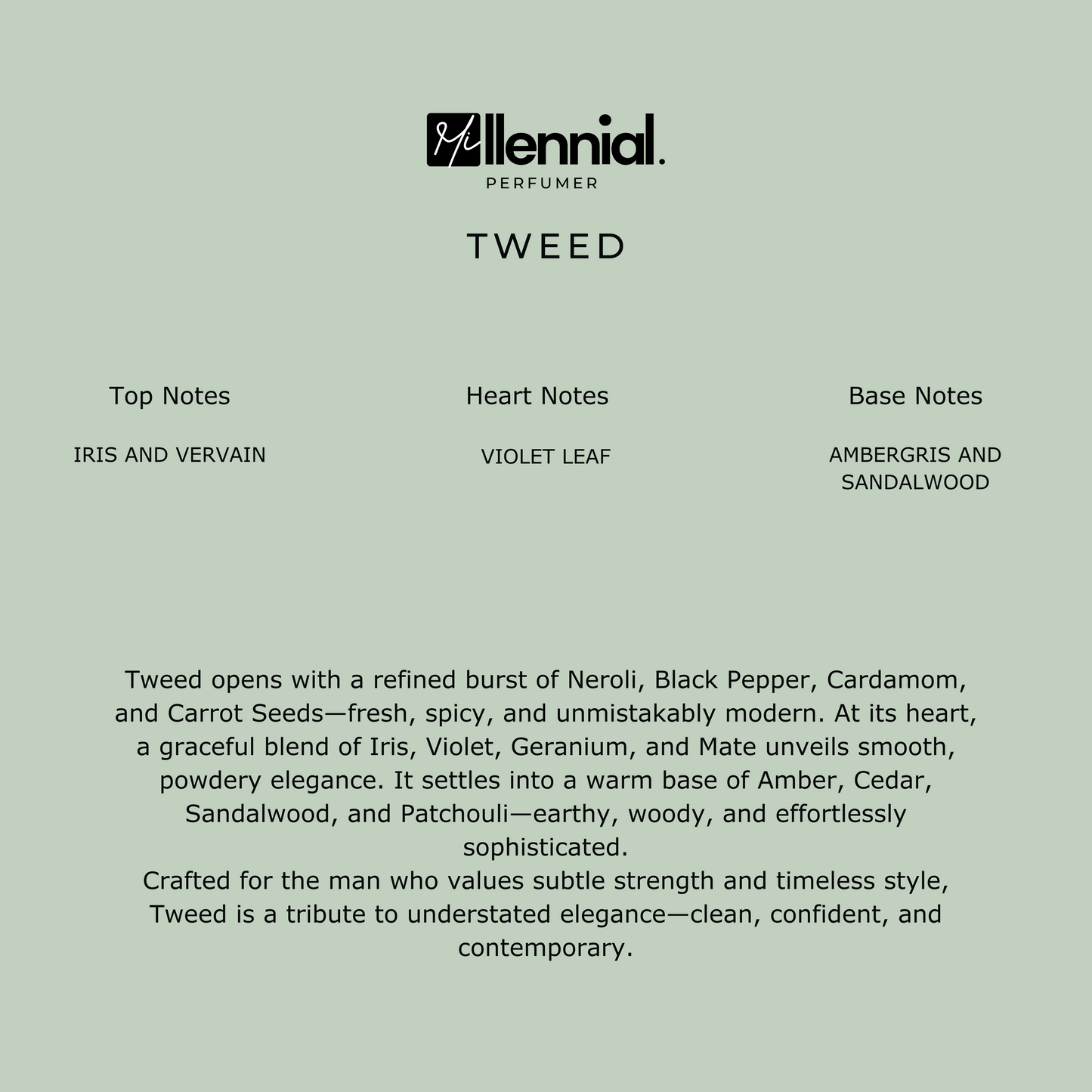 Millennial Perfumer™ – Tweed | Creeed Greeen Iriish Tweeed (Profile Match) | Powdery Woody Fragrance for Men | Timeless & Elegant Scent, 50ml