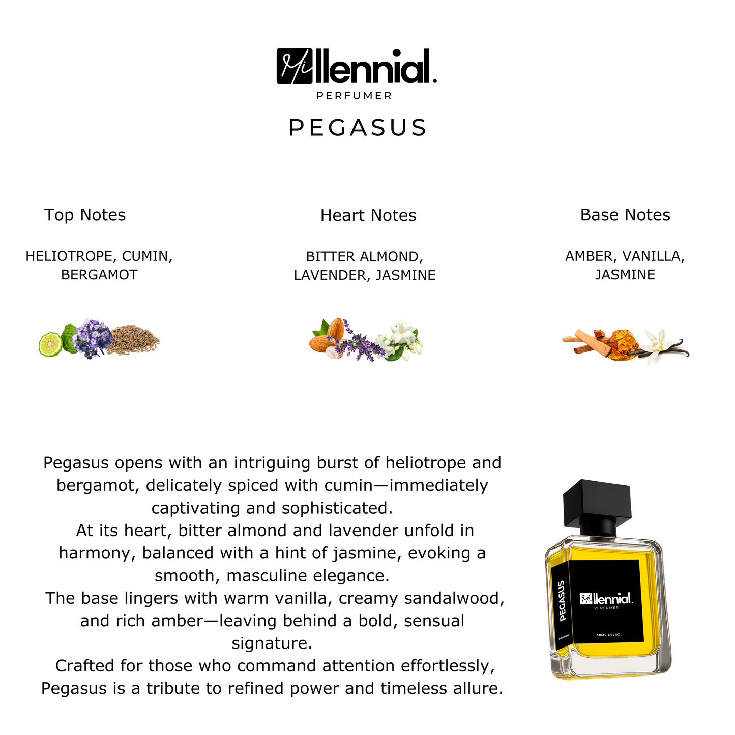 Millennial Perfumer™ – Pegasus | Pegaasus by Parfumss de Maerly (Profile Match) | Warm, Powdery & Aromatic Fragrance with Heliotrope, Vanilla & Almond