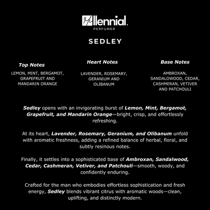 Millennial Perfumer™ – Sedley | PDM's Sedley Type (Profile Match) | Extrait de Parfum | Fresh Citrus & Aromatic Woody Blend with Lemon, Mint, Bergamot, Lavender, Ambroxan & Sandalwood | Long-Lasting Fresh & Sophisticated Masculine Fragrance, 50ml