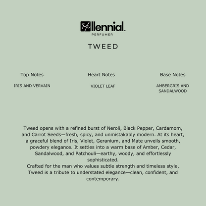 Millennial Perfumer™ – Tweed | Creeed Greeen Iriish Tweeed (Profile Match) | Powdery Woody Fragrance for Men | Timeless & Elegant Scent, 50ml