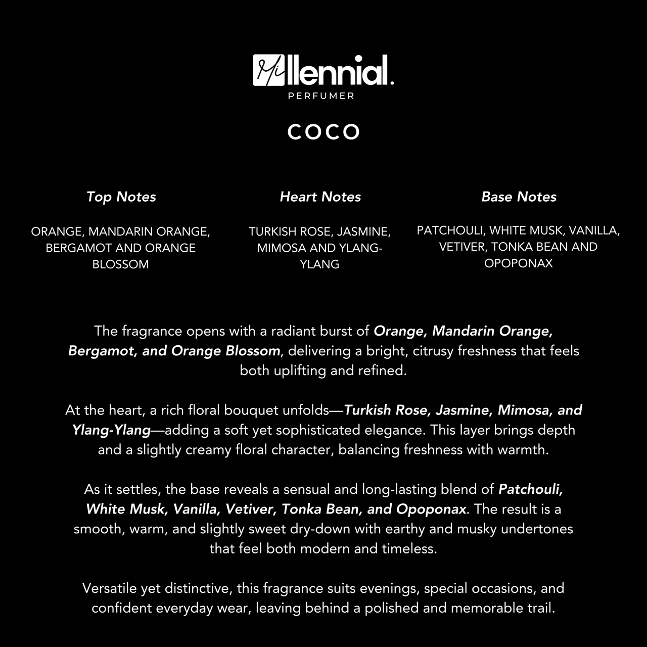 Millennial Perfumer™ – Coco | Coco Mademoiselle Type (Profile Matches) | Fresh Citrus, Elegant Florals & Warm Vanilla Patchouli | Modern Feminine Signature
