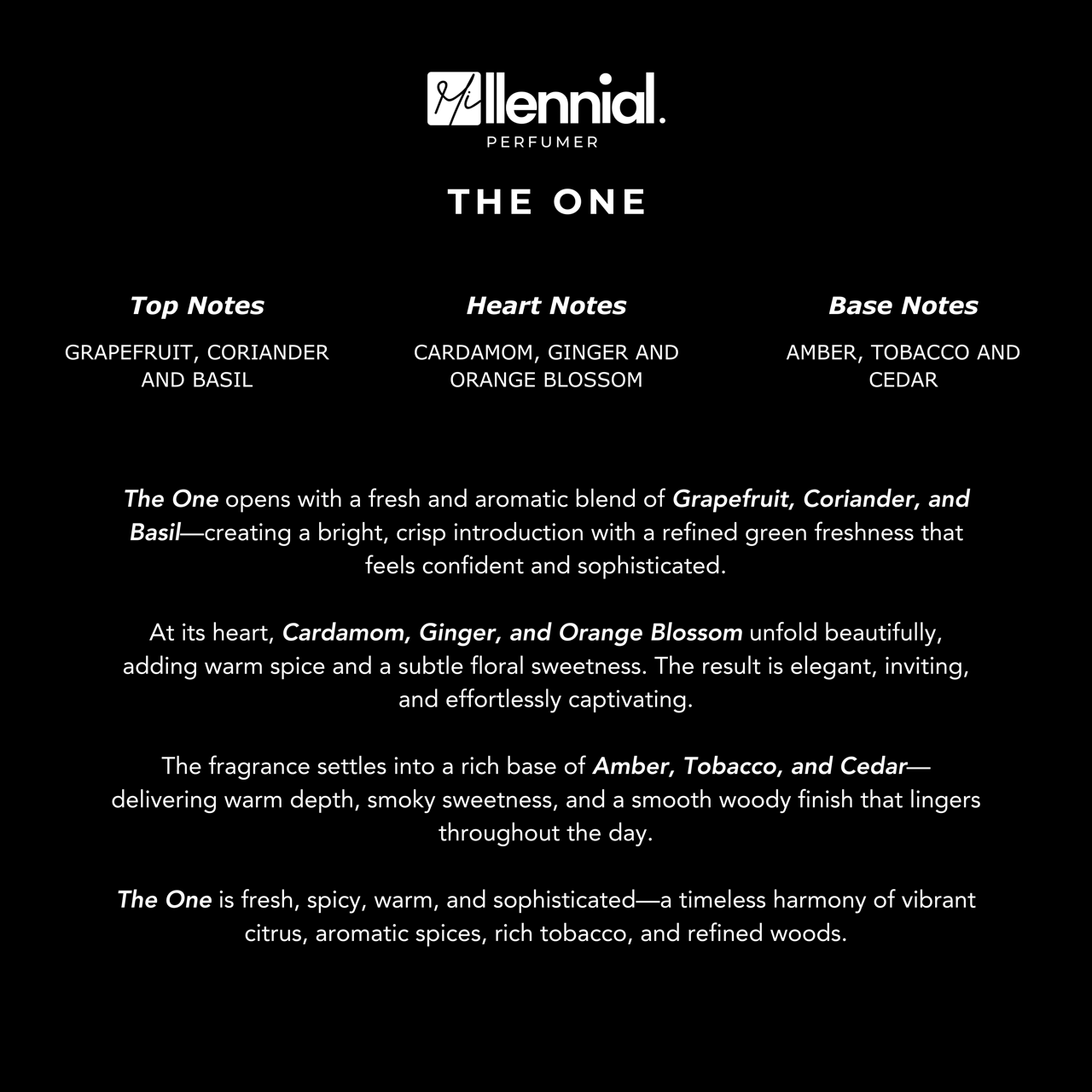 Millennial Perfumer™ – The One | Dollce & Gaabbana The One Type (Profile Match) | Extrait de Parfum | Fresh Citrus & Spicy Blend with Grapefruit, Cardamom, Ginger, Amber & Tobacco | Long-Lasting Warm & Sophisticated Masculine Fragrance, 50ml