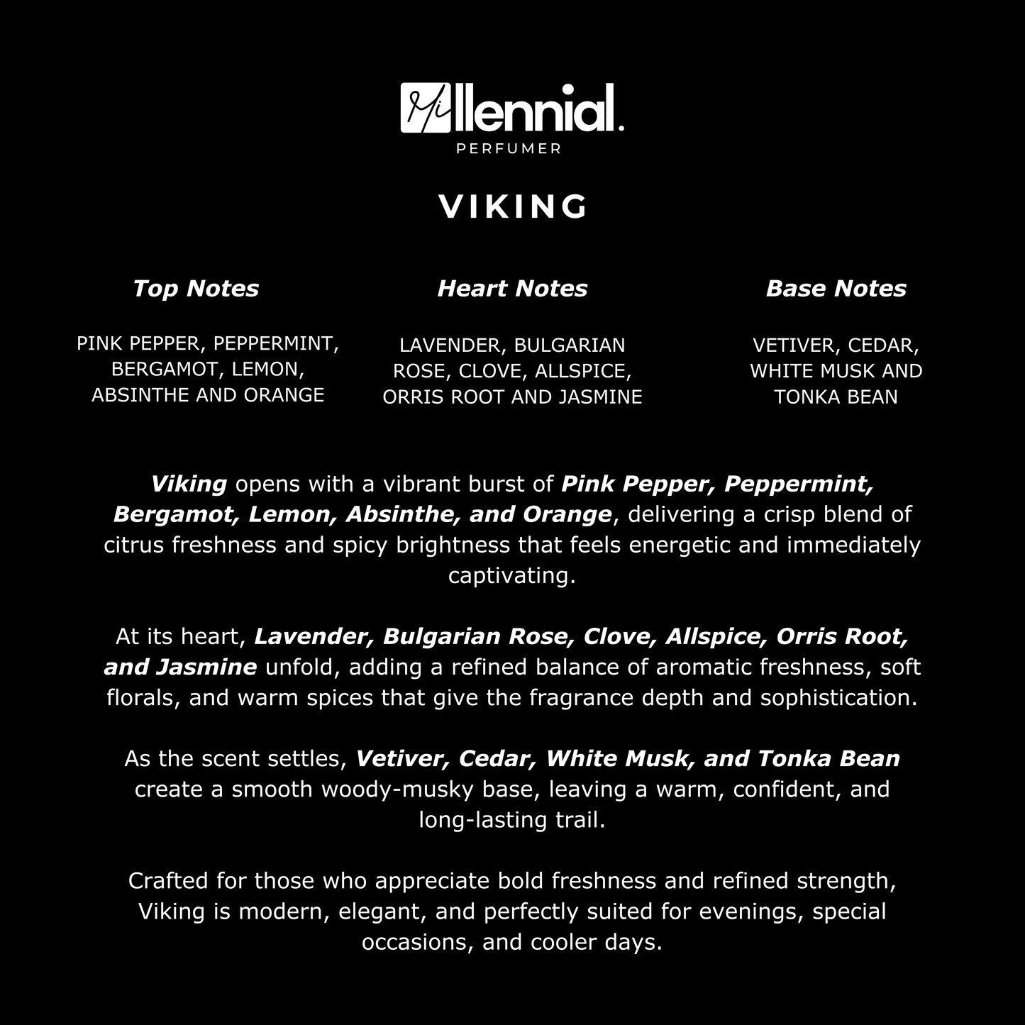 Millennial Perfumer™ – Viking | Creeed Viking Type (Profile Match) | Fresh Citrus, Spicy Aromatics & Woody Musk | Bold Nordic Elegance