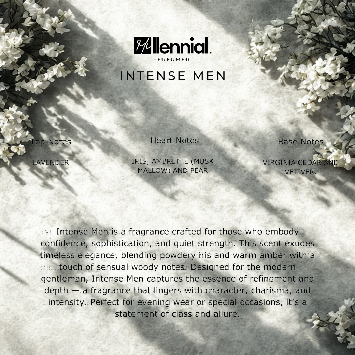 Millennial Perfumer™ – Intense Men | Diur Homme Inteense (Profile Match) | Elegant Woody Floral Musk Fragrance for Men | Sophisticated, Warm & Long-Lasting Scent, 50ml