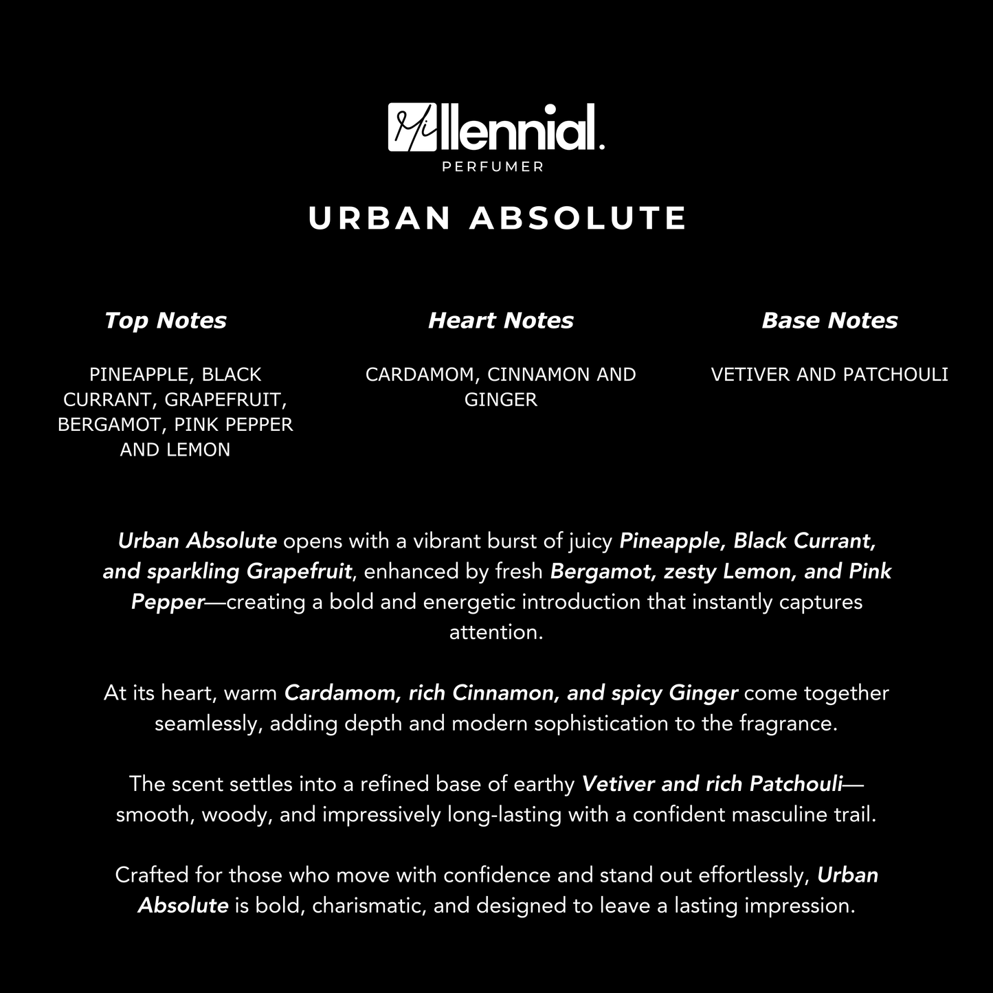 Millennial Perfumer™ – Urban Absolute | Creeed Aventus Absolu Type (Profile Match) | Extrait de Parfum | Bold Fruity Smoky Blend with Pineapple, Black Currant, Bergamot, Spices & Woody Musk | Long-Lasting Powerful Masculine Fragrance, 50ml