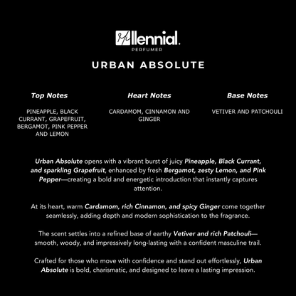 Millennial Perfumer™ – Urban Absolute | Creeed Aventus Absolu Type (Profile Match) | Extrait de Parfum | Bold Fruity Smoky Blend with Pineapple, Black Currant, Bergamot, Spices & Woody Musk | Long-Lasting Powerful Masculine Fragrance, 50ml