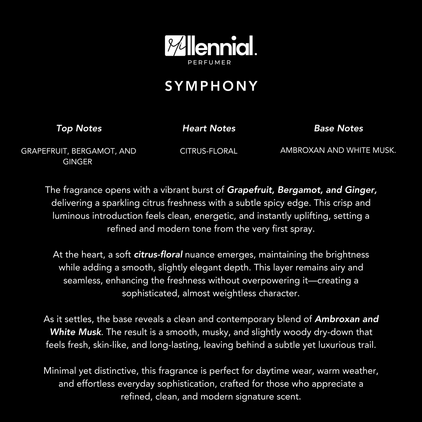 Millennial Perfumer™ – Symphony | Symphony Type (Profile Match) | Extrait de Parfum | Fresh Citrus with Grapefruit, Bergamot & Ambroxan Musk | Modern Clean Signature