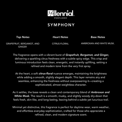 Millennial Perfumer™ – Symphony | Symphony Type (Profile Match) | Extrait de Parfum | Fresh Citrus with Grapefruit, Bergamot & Ambroxan Musk | Modern Clean Signature