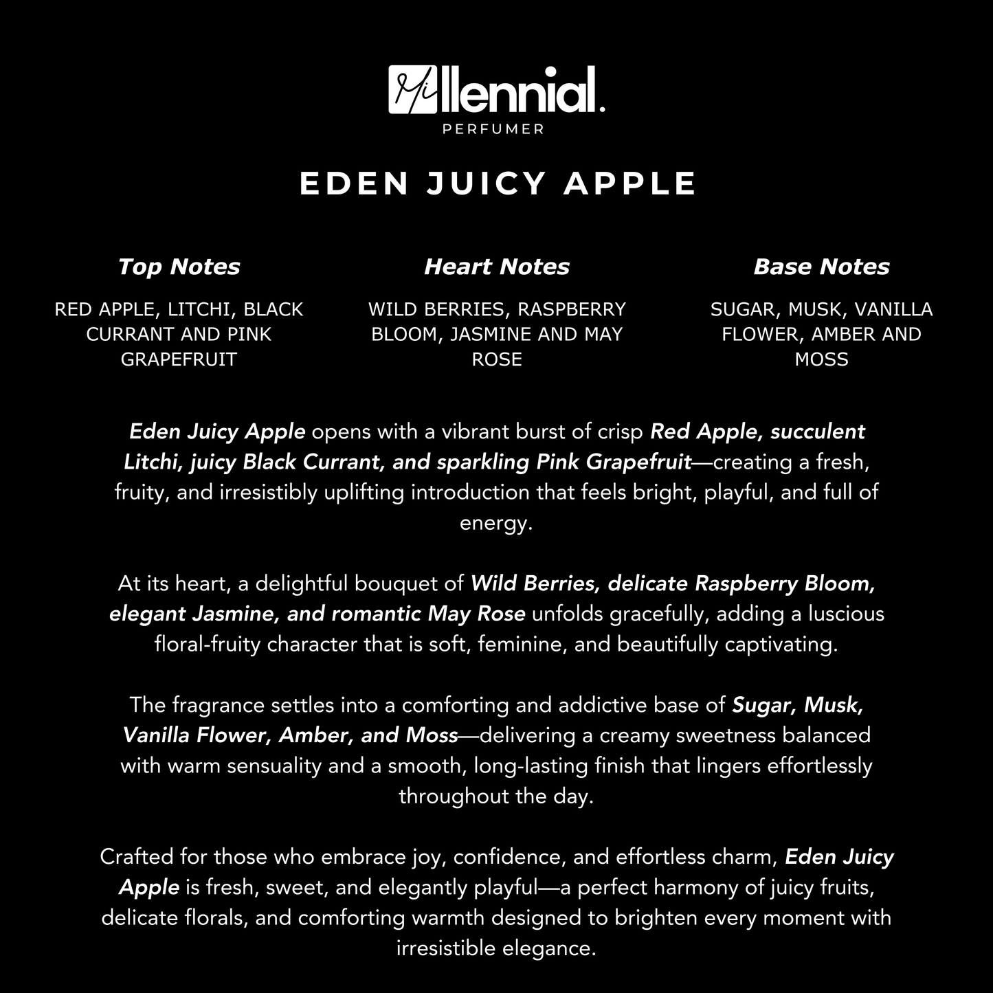 Millennial Perfumer™ – Eden Juicy Apple | Kayaali Eden Juicy Apple 01 Type (Profile Match) | Extrait de Parfum | Juicy Fruity Floral Blend with Red Apple, Litchi, Wild Berries, Vanilla & Musk | Long-Lasting Vibrant Feminine Fragrance, 50ml