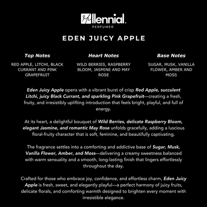 Millennial Perfumer™ – Eden Juicy Apple | Kayaali Eden Juicy Apple 01 Type (Profile Match) | Extrait de Parfum | Juicy Fruity Floral Blend with Red Apple, Litchi, Wild Berries, Vanilla & Musk | Long-Lasting Vibrant Feminine Fragrance, 50ml