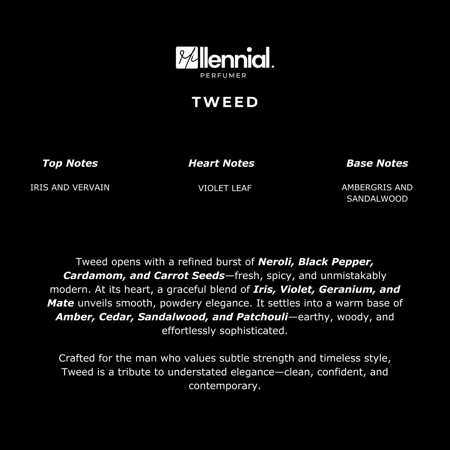 Millennial Perfumer™ – Tweed | Creeed Green Irish Tweed Type (Profile Match) | Powdery Woody Fresh | Timeless & Elegant Masculine Scent