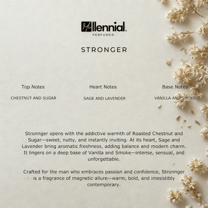 Millennial Perfumer™ – Stronger | Arrmaani Stronger With You Type (Profile Match) | Warm Sweet & Aromatic with Chestnut Vanilla & Smoke | Romantic Masculine Warmth