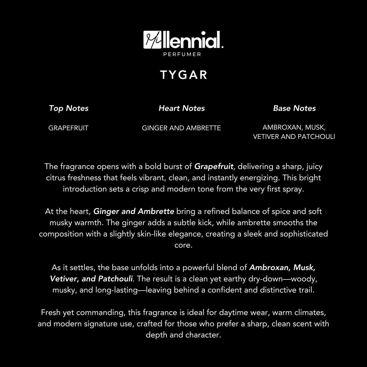 Millennial Perfumer™ – Tygar | Bvllgarie Tygar Type (Profile Match) | Extrait de Parfum | Fresh Citrus with Grapefruit, Ginger & Ambroxan Woods | Elegant Bold Signature