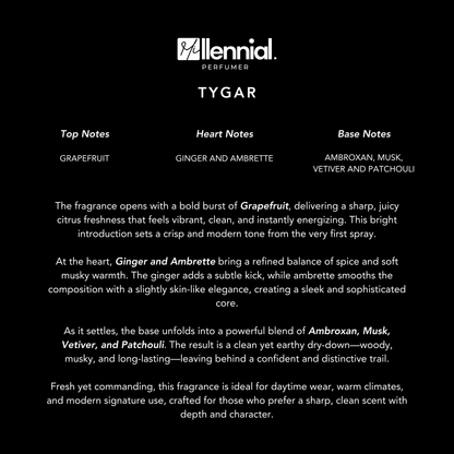 Millennial Perfumer™ – Tygar | Bvllgarie Tygar Type (Profile Match) | Extrait de Parfum | Fresh Citrus with Grapefruit, Ginger & Ambroxan Woods | Elegant Bold Signature
