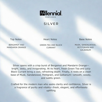 Millennial Perfumer™ – Silver | Creeed Silver Mountain Water Type (Profile Match) | Fresh Citrus & Green Tea | Crisp Alpine Luxury