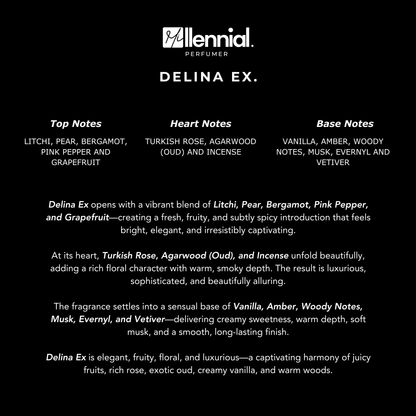 Millennial Perfumer™ – Delina Ex. | PDM's Delina Exclusif Type (Profile Match) | Extrait de Parfum | Fruity Floral Blend with Litchi, Turkish Rose, Oud, Vanilla & Amber | Long-Lasting Elegant & Sensual Feminine Fragrance, 50ml