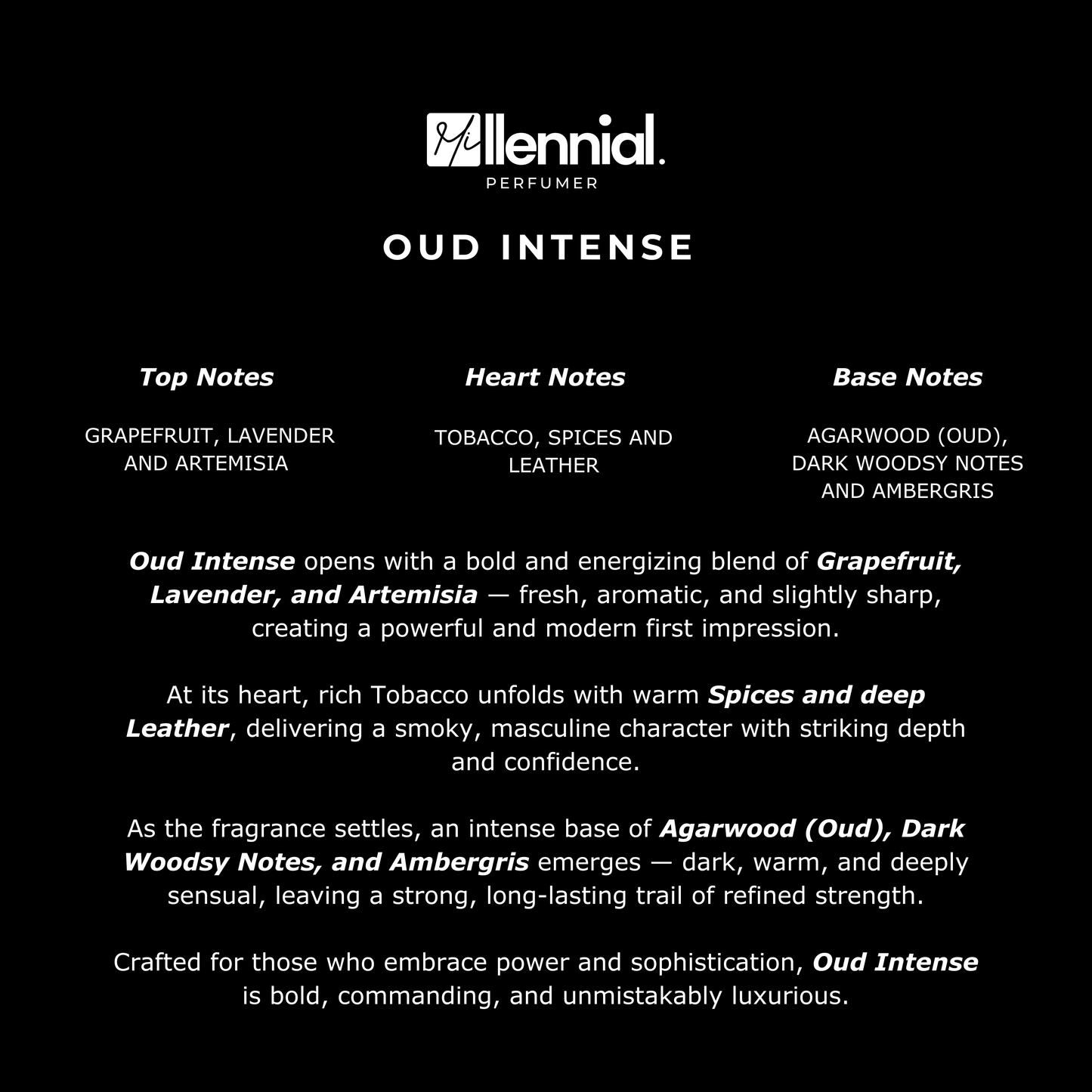 Millennial Perfumer™ – Oud Intense | Choppaard Oud Malaki Type (Profile Match) | Dark Oud & Leather | Deep Luxury Statement