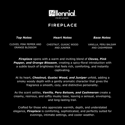 Millennial Perfumer™ – Fireplace | By the Fireplace Type (Profile Match) | Warm Spices, Smoky Woods & Creamy Vanilla | Cozy Firelit Elegance